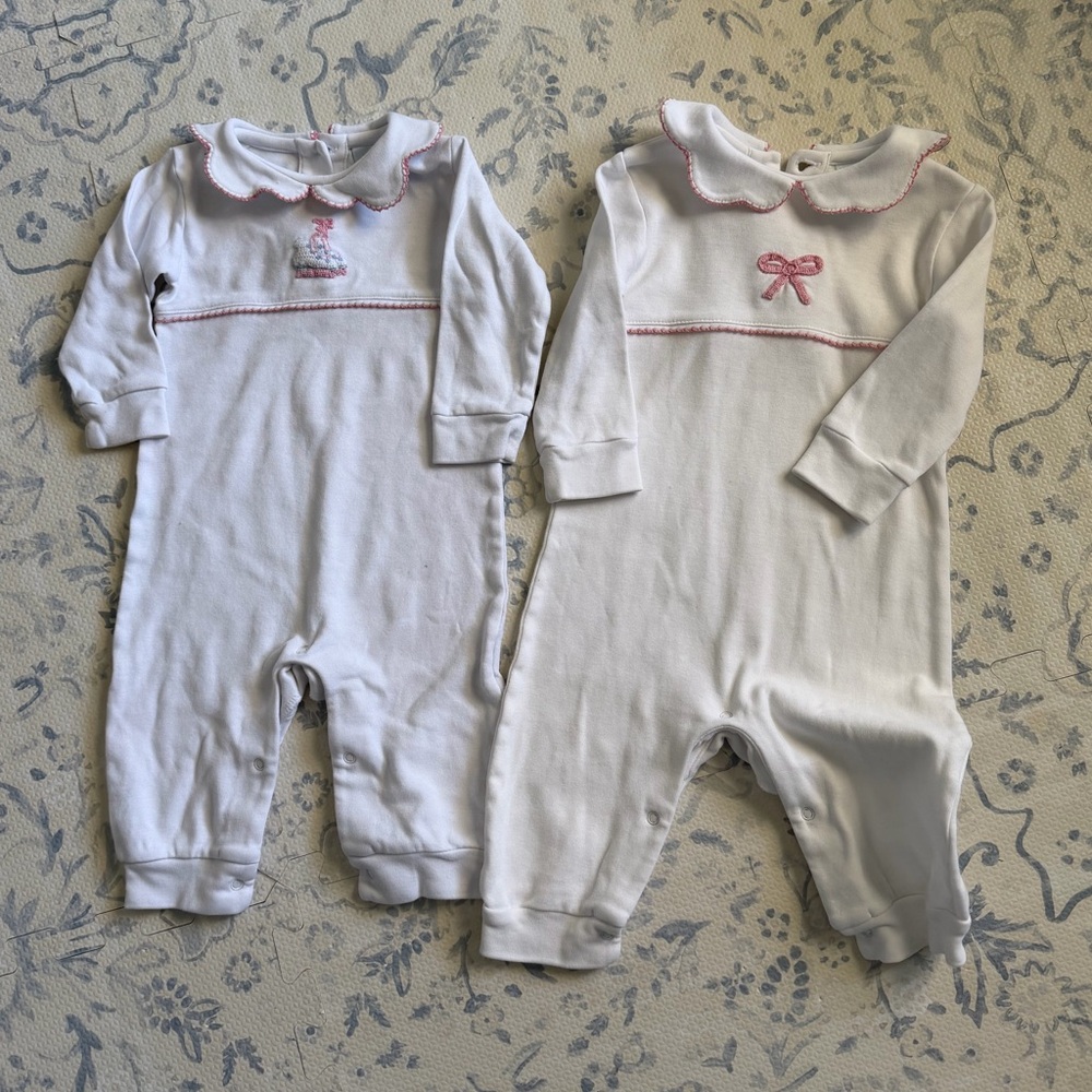Two little English White Baby Rompers